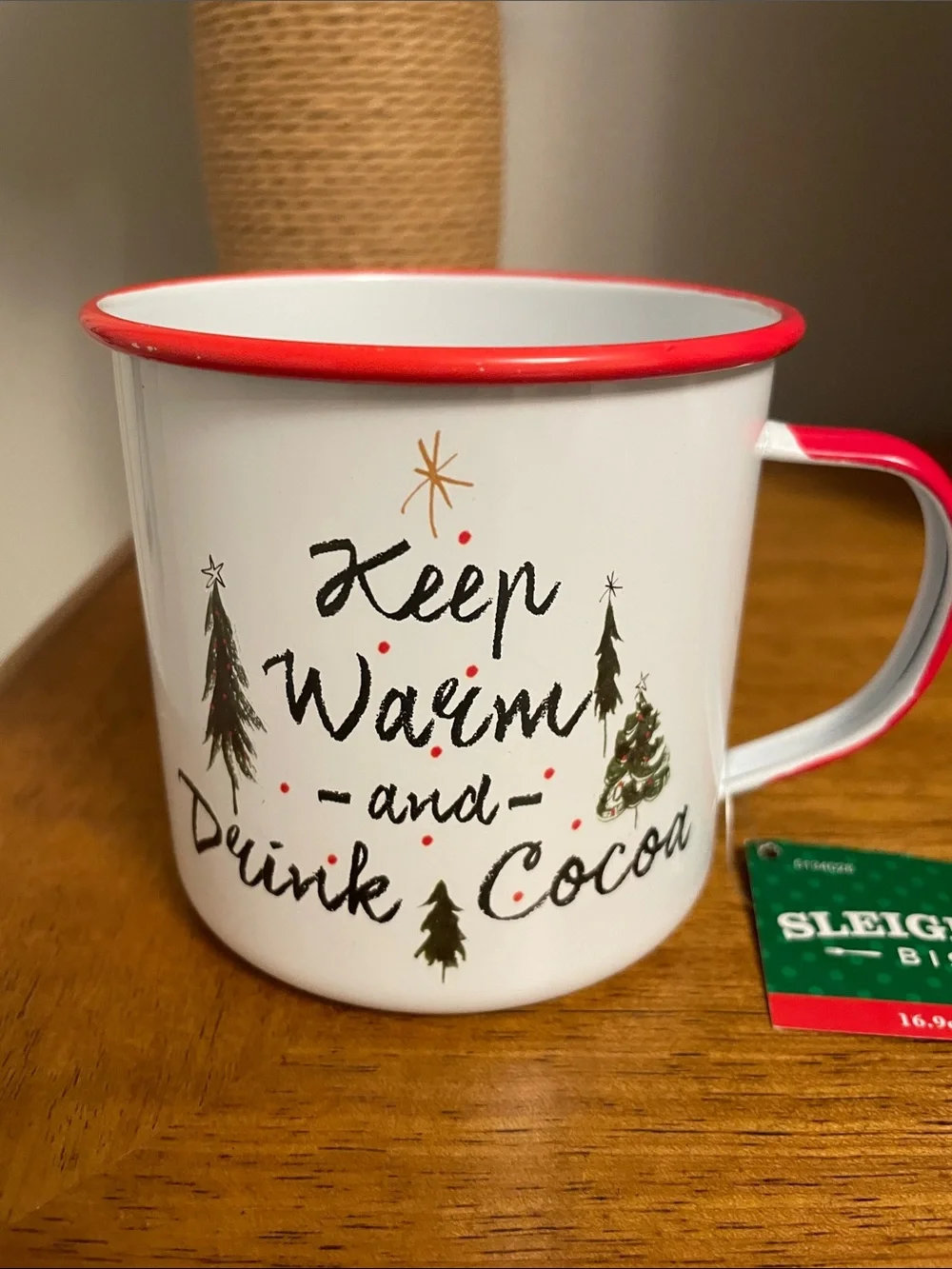NWT Large SLEIGH BELL BISTRO Christmas Mug Hot Cocoa Tea Coffee Cup Enamelware